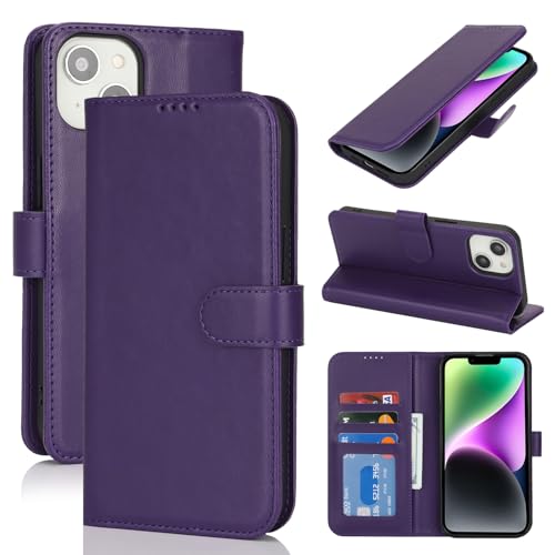 Image of for iPhone 14 Case Wallet with Card Holder,for iPhone 13 Wallet Case for Women Men,PU Leather Shockproof Magnetic Buckle Stand Flip Phone Case-Purple