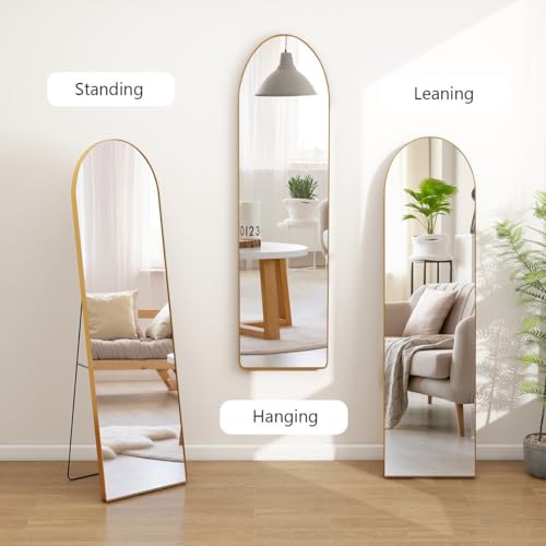 Image of VENETIAN IMAGE Floor & Wall Mount Full-Length Mirror | Arch Top Design | Perfect for Bedroom, Dressing Room, Hallway (Gold, 160x60 cm)