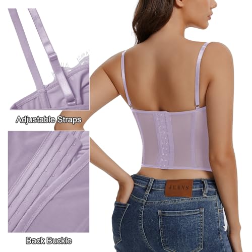 Image of Lace Corset Tops for Women Sexy Going Out Bustier Top Sleeveless Adjustable Straps Crop Tops with Back Hooks