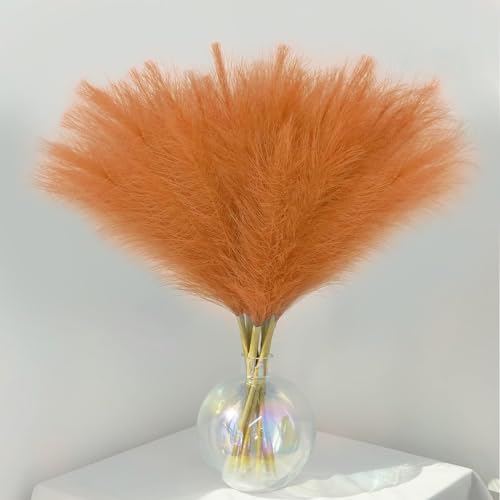 VIDSTW 30 Stück getrocknete Pampas Dekoration, 55 cm, getrocknetes Pampasgras, künstliche Pampasgras, getrocknet, Dekoration, getrocknete Blumen, für Boho, Hochzeit, Heimdekoration (Orange)