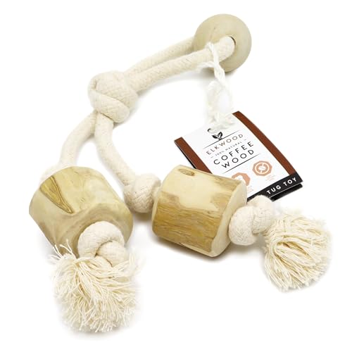 Elkwood Coffee Wood Chew & Tug Toy | Durable Rope Chew, Hypoallergenic & Natural, Calorie-Free, Sustainable Tug Toy - No Caffeine, Sugar, or Artificial Ingredients