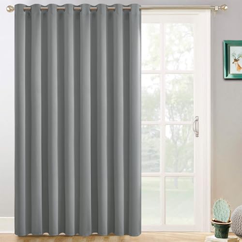 Yakamok Blackout Patio Curtains 100x96 Inches for Sliding Door Extral Wide Blackout Curtain Panels Thermal Insulated Room Divider - Grommet Top, 8' Tall by 8.3' Wide - Dove Grey