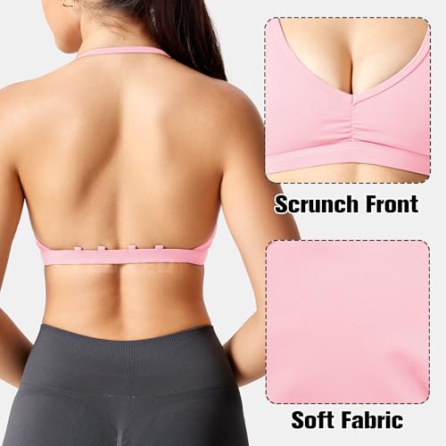 Image of YEOREO CoreFlex Sports Bras for Women Padded Strappy Open Back Workout Top | Light Impact Criss Cross Bra Yoga Gym Crop Top