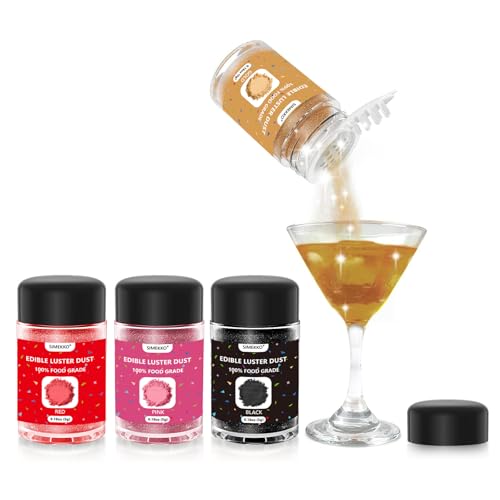 Essbarer Glitzerstaub für Getränke 4 Farben: SIMEKKO Lebensmittelechter, Essbarer Glanzstaub für Torten, Getränke, Erdbeeren und Fondant, Vegan & Zucker & Gluten frei (3 Gramm pro Flasche)