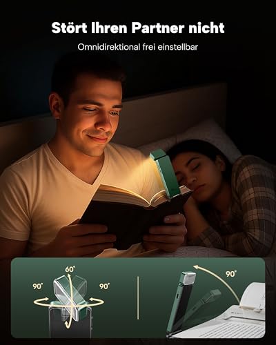 86lux Leselampe Buch Klemme，Wiederaufladbare Buchlampe zum Lesen im Bett，Ultraleichte LED Klemmlampe mit 3 Bernsteinfarben und Stufenlosem Dimmen für Nachtlesen für Buchliebhaber, Kinder,Grün 4