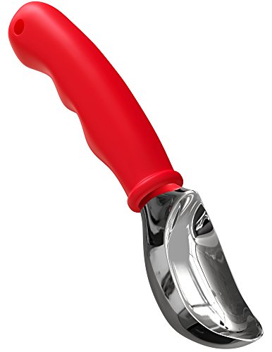 Vremi Small Scoops Round Ice Cream, Cookie Dough and Frozen Yogurt-Mini Metal Scooper-Ergonomic Plastic Handle with Non-Slip Rubber Coating for Easy Grip-Dishwasher Safe-Red