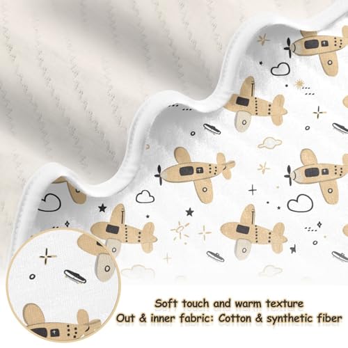 Image of Nursery Bed Blankets for Baby Girls and Boys Soft Warm Swaddle Blanket for Toddler and Infant 30X40in Cute Airplane Cartoon Pattern with Simple Lines