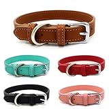 Leather Dog/Cat Collar Softly Padded Waterproof Classic Vegan Genuine Leather Dog Collar (Medium, Pink)