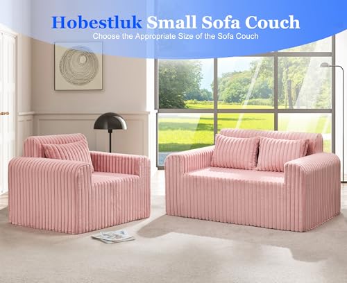 Image of Hobestluk Single Sofa Foam Couch Sofa for Small Spaces Comfy Sofas with Removable Cover Furry Couch with Pillows for Living Room, Bedroom, Apartment, Office (Pink, Standard)