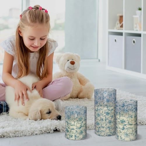 Image of Flickering Flameless Candles, Recessed String Light LED Candles 3D Wick Acrylic Battery Operated LED Pillar Candles with Remote and Timer for Modern Simple Home Decor Set of 3(Blue Twig)
