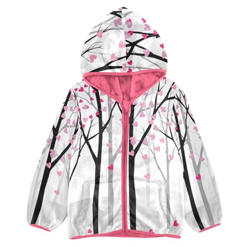 OTVEE Pink Heart Tree Kids Hoodie Jacket Fall Spring Full Zip Warm Outwear Coat - 3T