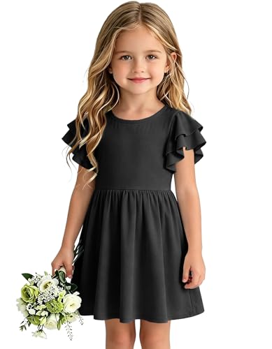CharmWM Toddler Girls Dresses Ruffle Sleeveless Trendy Cute A line Dress Summer Beach Sundress Birthday Kids Outfits Black