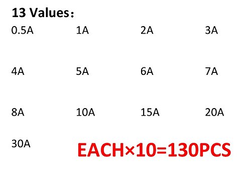 Moonlight Fast Blow Fuse 6 * 30 / 6X30Mm Glass Fuse Kit 0.5A 1A 2A 3A 4A 5A 6A 7A 8A 10A 15A 20A 30A Fuse Assortment Kit 250V 13 X 10=130Pcs #TOP1