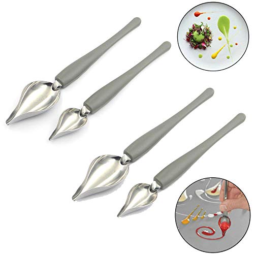 4 Pcs Chef\'s Art Pencil Food Decoration Stainless steel non-slip chef cooking painting spoon Cake Decoration Baking Tool for DIY Decorating Plates