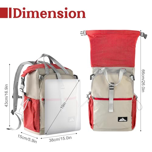 Hiking Backpack for Men Women, 35L Water-Resistant & Lightweight UHMWPE Casual Daypack Backpacks, Large Capacity College Bookbag For College (Red)2