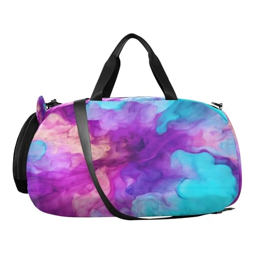 YETTASBIN Sport Travel Duffel Bag for Girls Boys, Tie Dye Large Waterproof Weekender Overnight Bag, Detachable Shoulder Strap Gym Bag with Shoe Compartment & Wet Pocket2