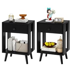 YMYNY Comodini, Set di 2, Tavolino da Notte, Tavolino Salotto, Cassetto in tessuto, Scomparto Aperto, Moderno, Struttura Semplice, per Camera da Letto, Soggiorno, Nero HST012B-2