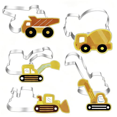 Ausstechformen Set 5 Stück für Baufahrzeuge Plätzchen Ausstecher Backwerkzeuge aus Edelstahl Ausstechformen Kinder Brot Ausstecher für Kinder Plätzchenbacken Geschenk Silber.