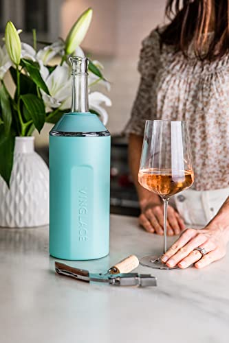 Vinglacé Wine Bottle Chiller- Portable Champagne Insulator- Stainless Steel Wine Cooler Sleeve - Keeps Wine Cold (Sea Glass)