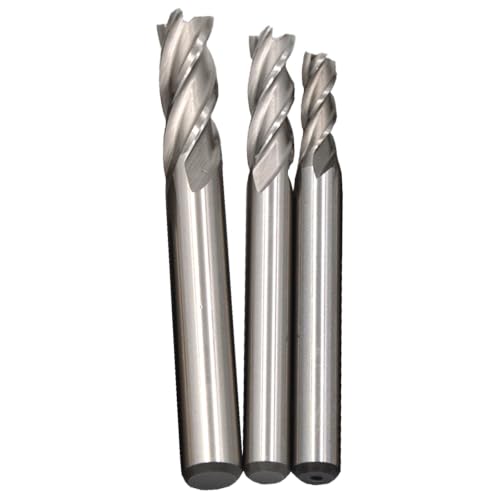 Image of 1 /4 5 /16 3 /8 3Pcs 4Flutes HSS Square Nose End Mill CNC Router Bits Metal Cutting Flat Cutter Slotting Profiling for Aluminum Copper Brass Bronze