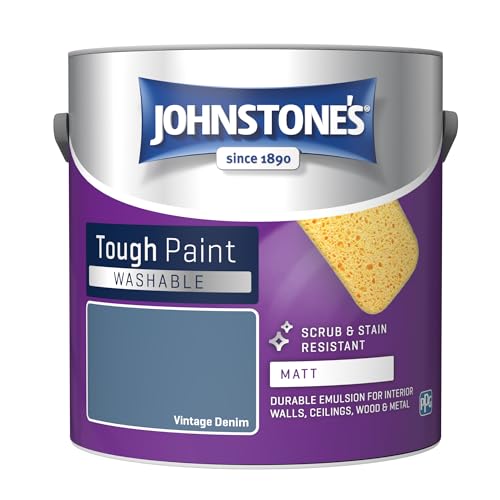 Johnstones - Washable Paint - Vintage Denim - Matt Finish - Emulsion Paint - Highly Durable - Stain Resistant - Non Toxic & Low Odour - 12m2 Coverage per Litre - 2.5L