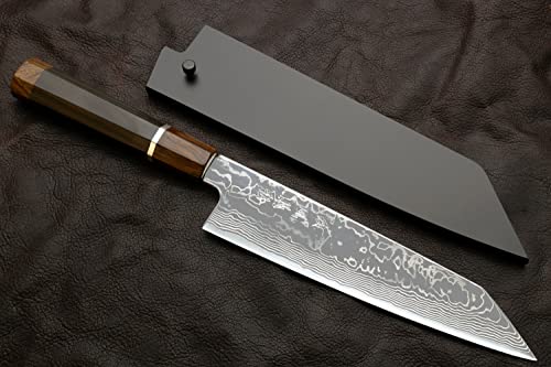 Yoshihiro Hayate Zdp189 Super High Carbon Stainless Steel Suminagashi Kiritsuke Knife 8.25 In Ebony Wood Handle With Sterling Silver Ring Nuri Saya Cover #TOP1
