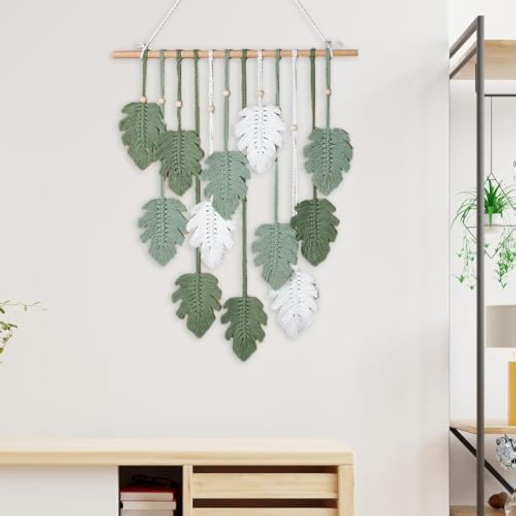 Leaves Macrame Wall Hanging Boho Leaf Tassels Green