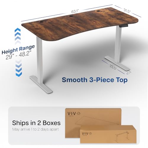 Image of VIVO Electric 63 x 32 in Rustic Standing Desk, Memory Height Adjustment, 1B Series, Holds 220 lbs, Vintage Brown Top Gray Frame, DESK-KIT-1G1N