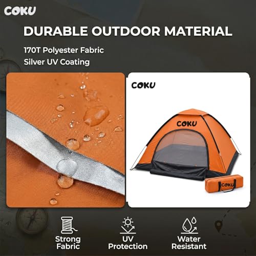 Image of Coku Camping Tent for 4 Persons, Lightweight Backpacking Dome Tent with Mosquito Net, Waterproof Outdoor Tent, Easy Setup for Camping, Hiking, Trekking, Picnic, Travel