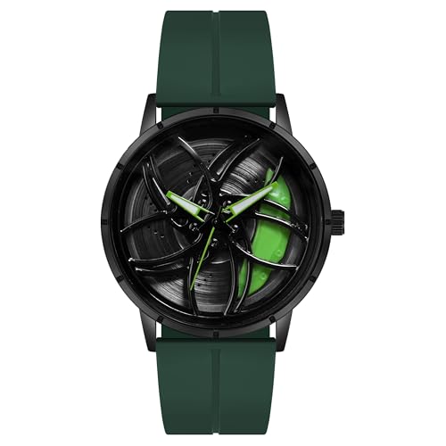 Image of ON TIME OCTUS Spinning Car Wheels Gyro Men's Sport Watch| Rotating Wheel Dial Metal Strap Analog Silicone Strap Luxury Watches for Boy's and Men