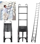 JADDUO 20.3 FT Telescopic Ladder, Aluminium Black Telescoping Ladder with Non-Slip Feet and Stabl...