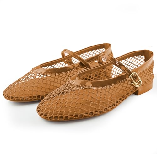 Mesh Flats for Women Ballet Mary Jane Flats Summer Ballet Buckle Strap Ballerina Flat Shoes, Ultra Soft, Arch Support, Breathable Comfy, Office Casual Dressy, Mesh Shoes for Women Black