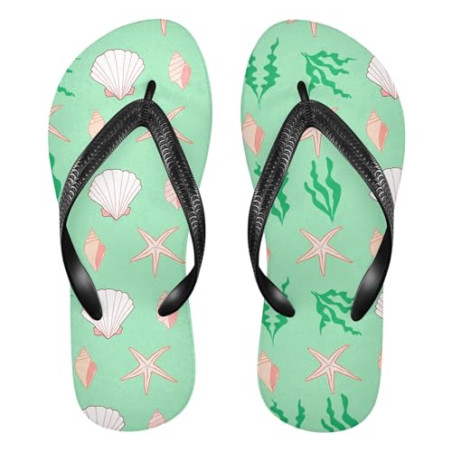 Burbuja Seashells Seaweed Flip Flops for Women Men, Soft Thong Sandals Rubber Slippers for Pool Beach Essentials