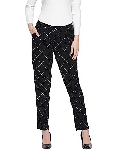 Image of Oxolloxo Women Regular Fit Polyester Pencil Check Casual Black Pant