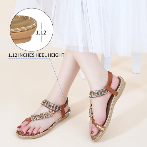 Image of Ablanczoom Flat Sandals for Women Summer: Casual Boho Beaded Toe Ring Dress Shoes - Comfortable Vacation Daily Walking Shoes