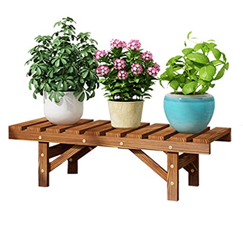 Support de fleurs en bois massif pour banc de balcon - Support à poser au sol pour plantes grasses - Étagère pour pot de fleurs - Marron - 65 x 25 x 19 cm