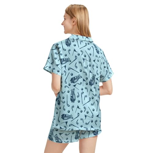 Image of Funny Pajamas for Women Set Print Satin Loungewear Pjs Short Sleeve Button Down Top and Shorts Sets Sleepwear XS-3XL