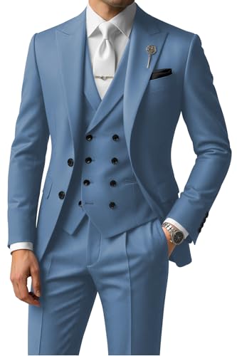 Men's 3 Piece Suits Double Breasted Suits for Men Mens Tuxedo Suit Set Regular Fit Mens Suit for Wedding Prom Homecoming