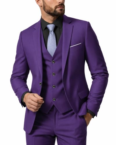 Image of MY'S Men's Suit Slim Fit One Button 3-Piece Suit Blazer Dress Business Party Jacket Vest & Pants