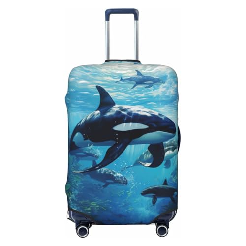 Killer Whales Swim Along Print Luggage Suitcase Cover Protector Luggage Washable Covers With Concealed Zipper
