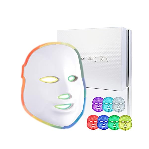 AMZGIRL LED Mask Light Therapy| 7 Color Skin Rejuvenation Therapy LED Photon Mask Light Facial Skin Care Anti Aging Skin Tightening Wrinkles Toning Mask Home Light Therapy Facial Care Mask Daily Care
