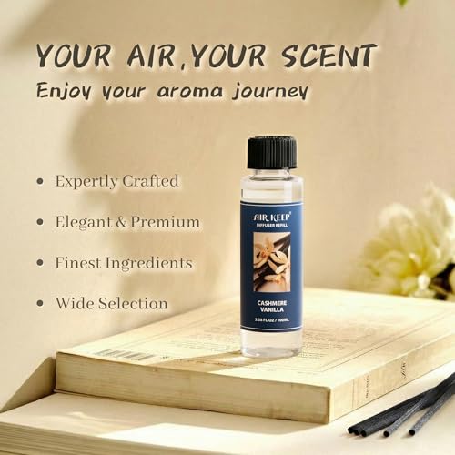 Image of Airkeep Reed Diffuser Oil Refill /Cashmere Vanilla /3.38 oz / 1 Pack /Air Freshener & Aromatherapy Essential Oil Blend for Home Fragrance - Scented Refill Oil for Bathroom, Bedroom & Home Decor