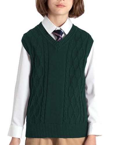 Image of JSTEX Boys Sweater Vest 100% Cotton Kids Uniform Vest V-Neck Sleeveless Knit Pullover for Boy Girls Toddler Size 4-14