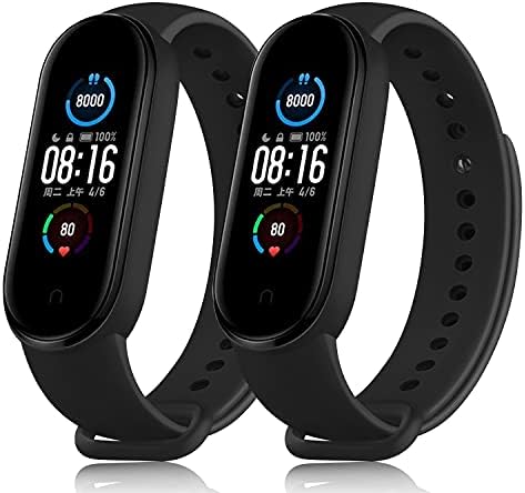Oumi Compatible with Xiaomi Mi Band 5 Strap/Xiaomi Mi Band 6 Strap/Amazfit Band 5 Strap, 2 Pack Soft Silicone Strap Wristband WatchBand Accessories for Xiaomi Mi Band 5/Mi Band 6
