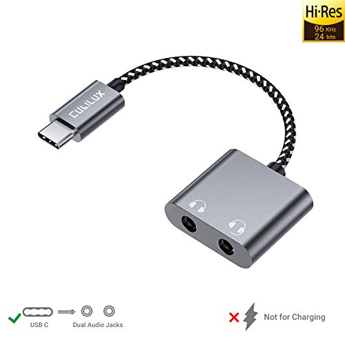 USB C TRRS Microphone Headphone Splitter, Type C to Dual 3.5mm Audio Jack