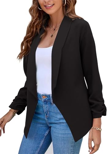 FLITAY Womens Casual Long Sleeve Outerwear Trendy Solid Color Blazer Oversized Lightweight Lapel Jackets2