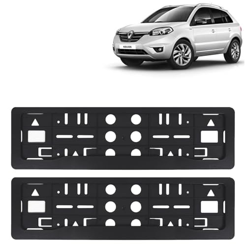 Image of KINGSWAY Koleos Car Number Plate Frames for All 2011 to 2016 Models of Renault Car Registration Plate Holders, Black Licence Plate Covers (Front and Rear), Universal Size 51.5 x 14.5 cm