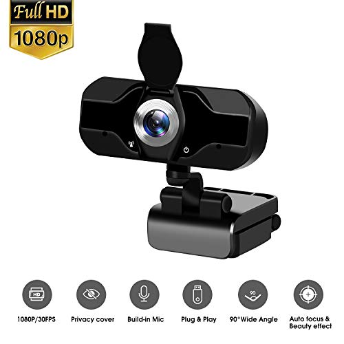 Rikrok 1080P Webcam with Microphone & Privacy Cover, Web Cam USB Camera, Computer