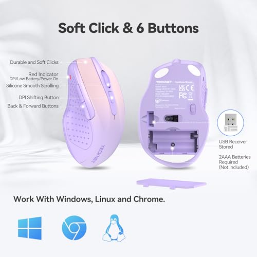 Image of TECKNET Wireless Mouse, 2.4G Ergonomic Computer Mouse, 2600 DPI