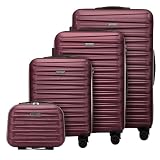 WITTCHEN Skyspeed Line Juego de 4 Maletas de Viaje Trolley con Ruedas Equipaje de Mano con Neceser maletín rígido ABS Cerradura de combinación asa telescópica 4 Ruedas Granate Ryanair/Vueling/Iberia